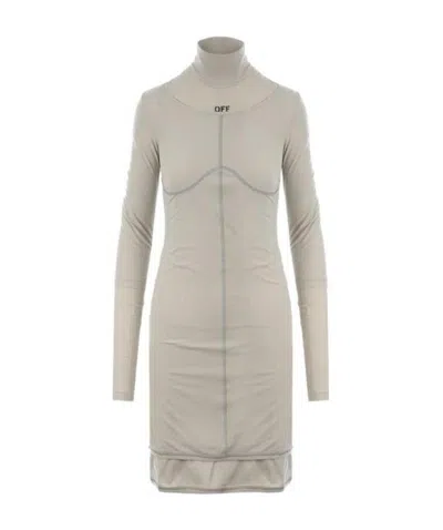 Off-white Logo-print Jersey Dress In Nude