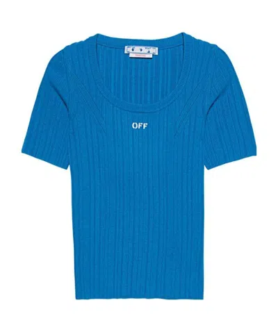 Off-white Logo-print Knit Top In Blue