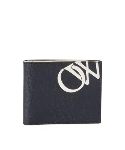 Off-white Logo-print Leather Bi-fold Wallet In Black
