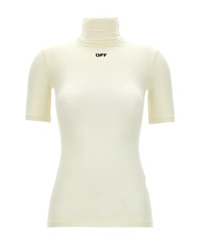 Off-white Logo-print Mock-neck Top In White