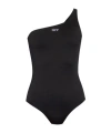 Off-white Solid Color One-shoulder One Piece Swimsuit In Black