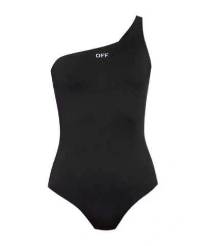 Off-white Logo-print One-shoulder Swimsuit In Black