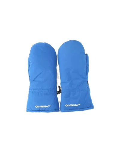 Off-white Logo Print Padded Mittens In Blue
