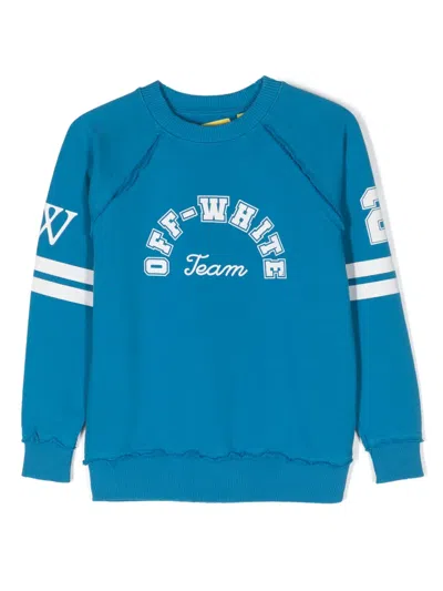 Off-white Kids' Logo-print Raw-edge Sweatshirt In Blue
