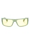 Off-white Logo-print Rectangle-frame Sunglasses In Green