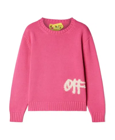 Off-white Logo-print Ribbed-knit Jumper In Pink
