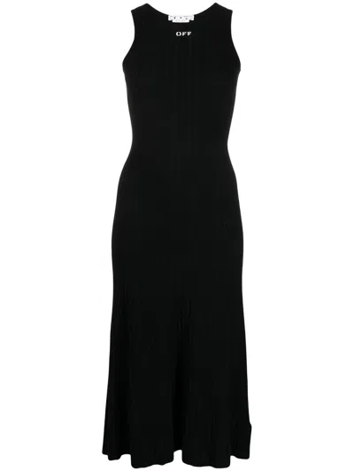 Off-white Logo-print Ribbed Midi Dress In Black