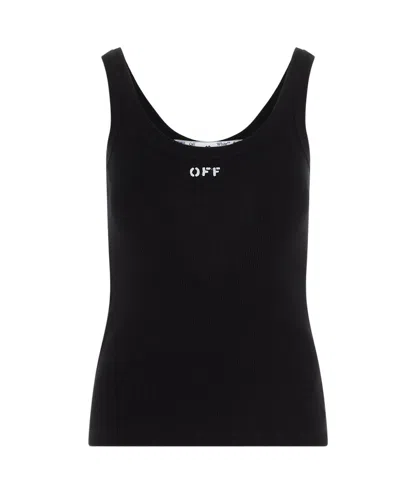 Off-white Logo-print Ribbed Tank Top In Black