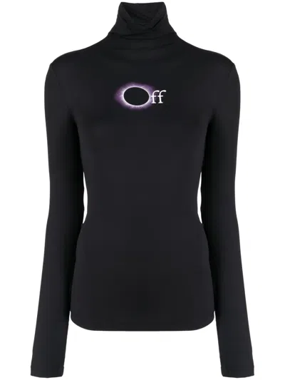 Off-white Logo-print Roll-neck Top In Black