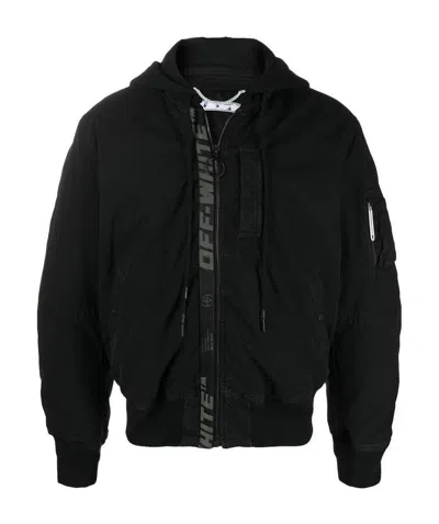Off-white Logo-print Ruched Bomber Jacket In Black