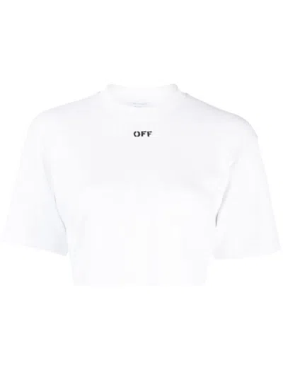 Off-white Crew Neck Boxy Cropped T-shirt In White