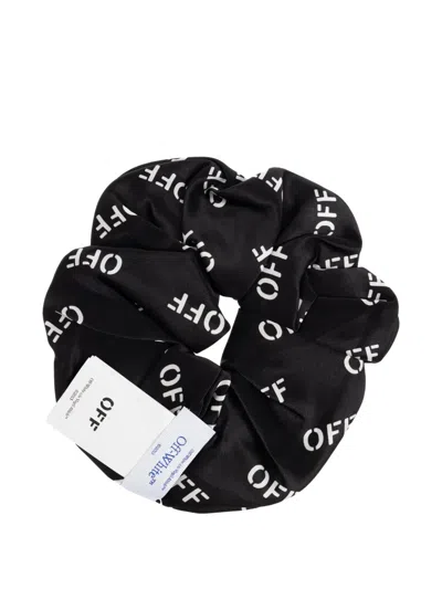Off-white Logo-print Silk Scrunchie In Black