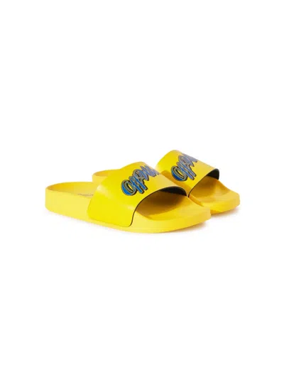 Off-white Kids' Logo-print Slides In Yellow