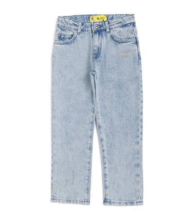 Off-white Kids' Logo Print Straight Jeans In Blue