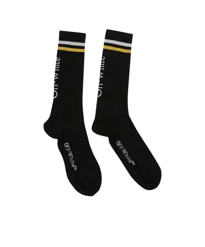 Off-white Logo-print Striped Socks In Black