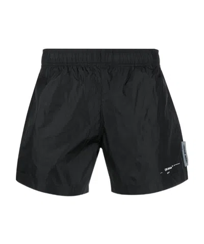 Off-white Logo Print Swim Trunks In Black