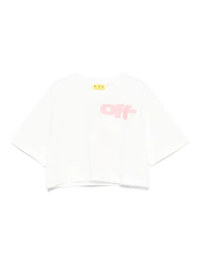 Off-white Kids' Logo-print T-shirt In White - Pink