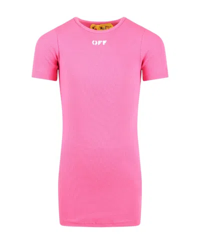 Off-white Logo-print T-shirt Dress In Pink