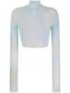 Off-white Logo-print Tie-dye Crop Top In Blue
