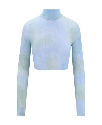 Off-white Top Crop Fit Con Effetto Tie-dye In Blue