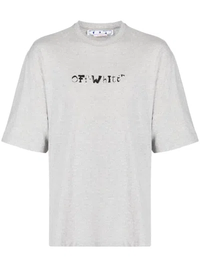 Off-white Faces Print Short-sleeve T-shirt In Melange Grey Blac
