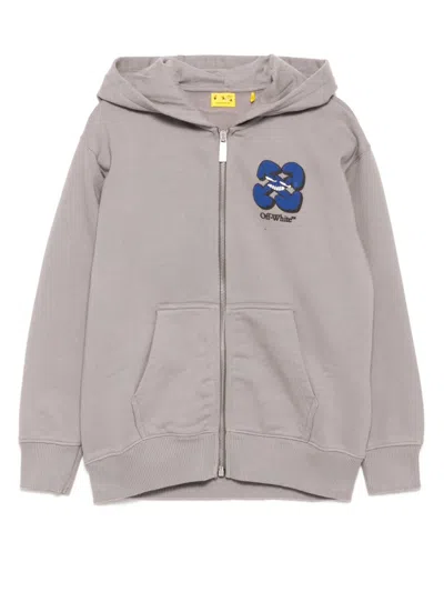 Off-white Kids' Logo-print Zip-up Hoodie In Grey