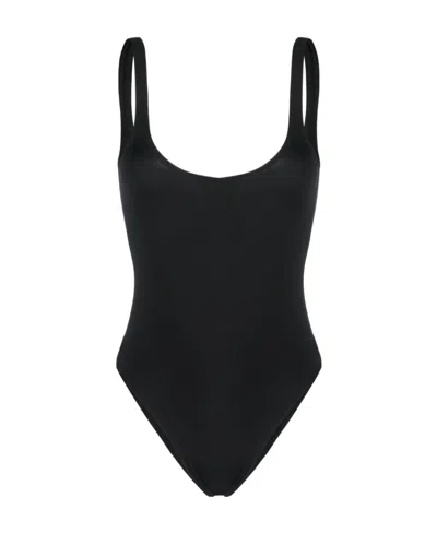 Off-white Logo-print Zip-up Swimsuit In Black