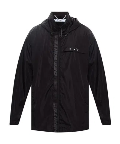 Off-white Logo-print Zip-up Windbreaker In Black