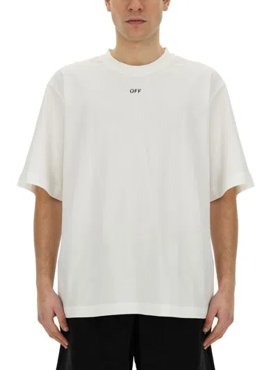 Off-white Logo Printed Crewneck T-shirt In White Black