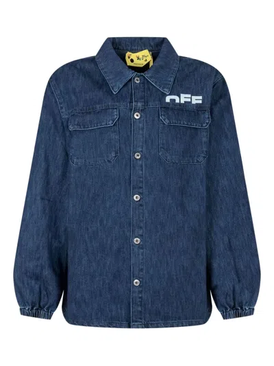 Off-white Logo Printed Denim Shirt In Blue