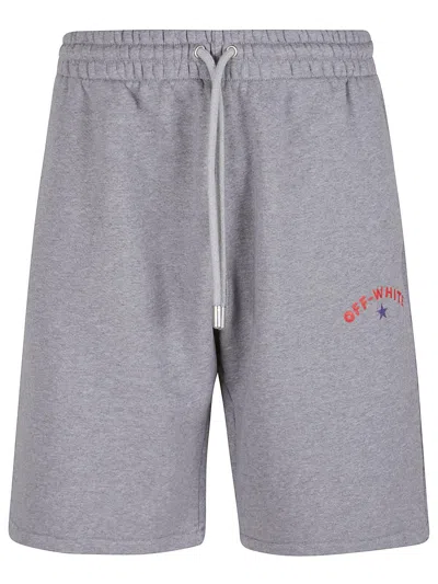 Off-white Logo Printed Drawstring Shorts In Grey Melange