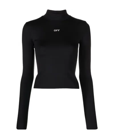 Off-white Logo Printed High Neck Top In Black