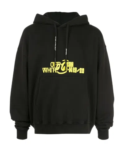 Off-white Logo Printed Hooded Hoodie In Black