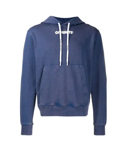 Off-white Logo Printed Hooded Sweater In Blue