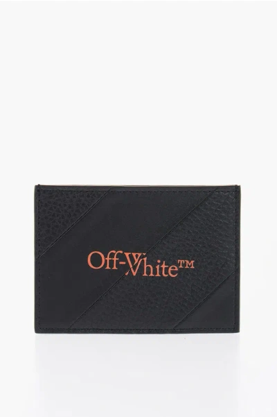 Off-white Logo Printed Leather Card Holder In Black