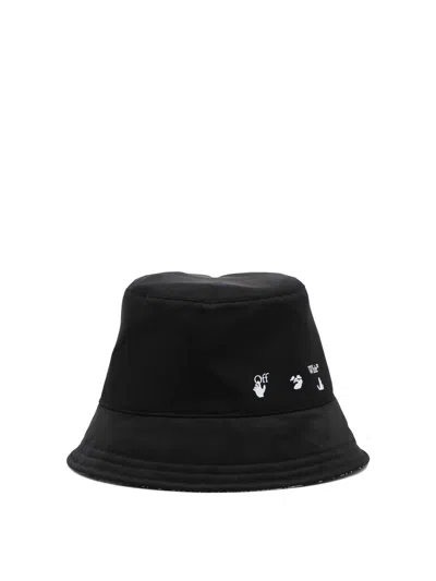 Off-white Logo Printed Reversible Bucket Hat In Nero/bianco