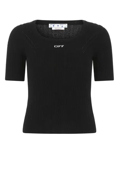 Off-white Logo Printed Ribbed Top In Black