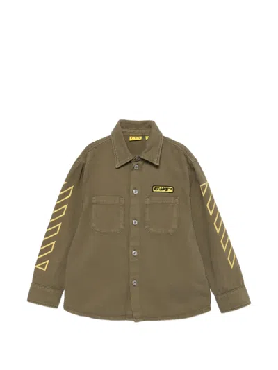 Off-white Kids' Logo Printed Shirt In Green