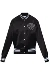 Off-white Logo Printed Varsity Jacket In Black White