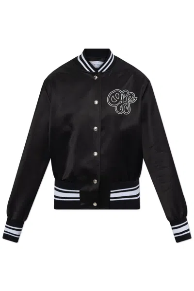 Off-white Logo Printed Varsity Jacket In Black White