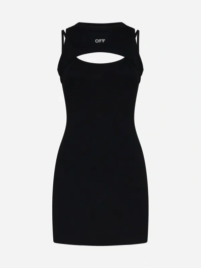 Off-white Off Stamp Ribbed Minidress In Nero