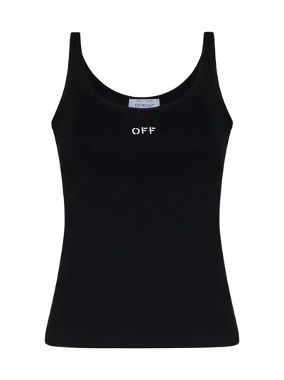 OFF-WHITE LOGO RIB-KNIT COTTON TANK TOP