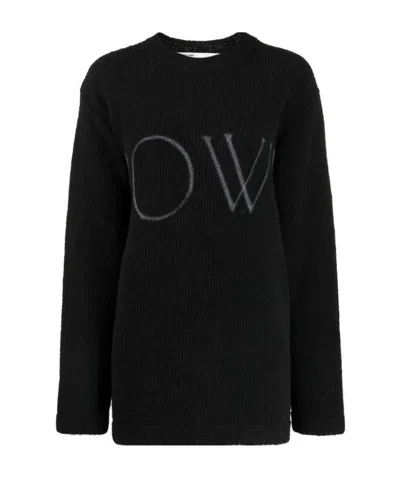 Off-white Logo Ribbed Crew Neck Jumper In Black