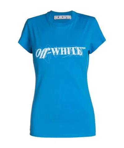 Off-white Logo Scrawl-print Short-sleeve T-shirt In Blue