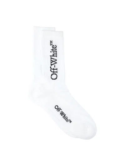 Off-white Logo Socks In Bianco/nero