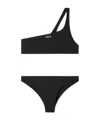 Off-white One Shoulder Bikini Set With Embrodery In Black