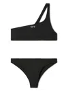 Off-white One Shoulder Bikini Set With Embrodery In Black
