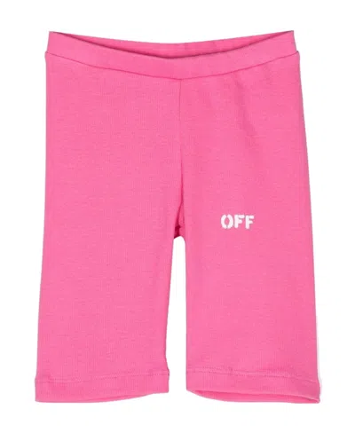 Off-white Logo-stamp Cotton Track Shorts In Pink