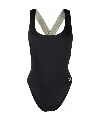 Off-white Logo Strap Swimsuit In Black