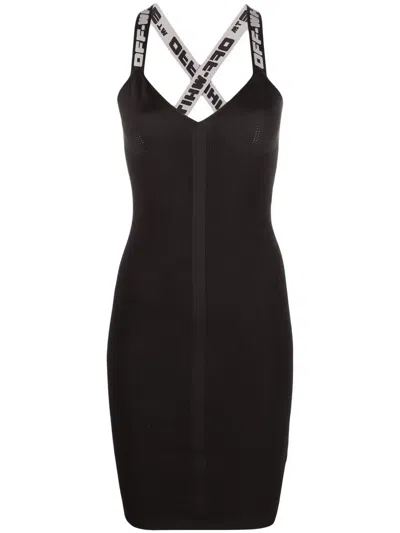 Off-white Logo Strap Knitted Mini Dress In Black